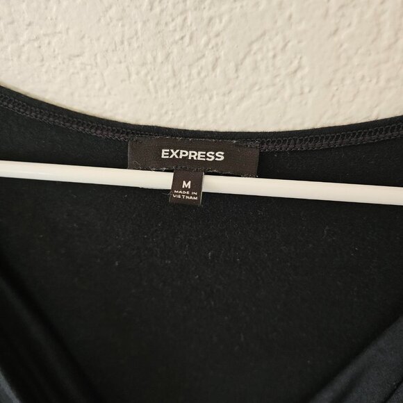 Express Women’s Black Cowl Neck Top Size M Shirred Waist Draped Front Sleeveless - Picture 3 of 5